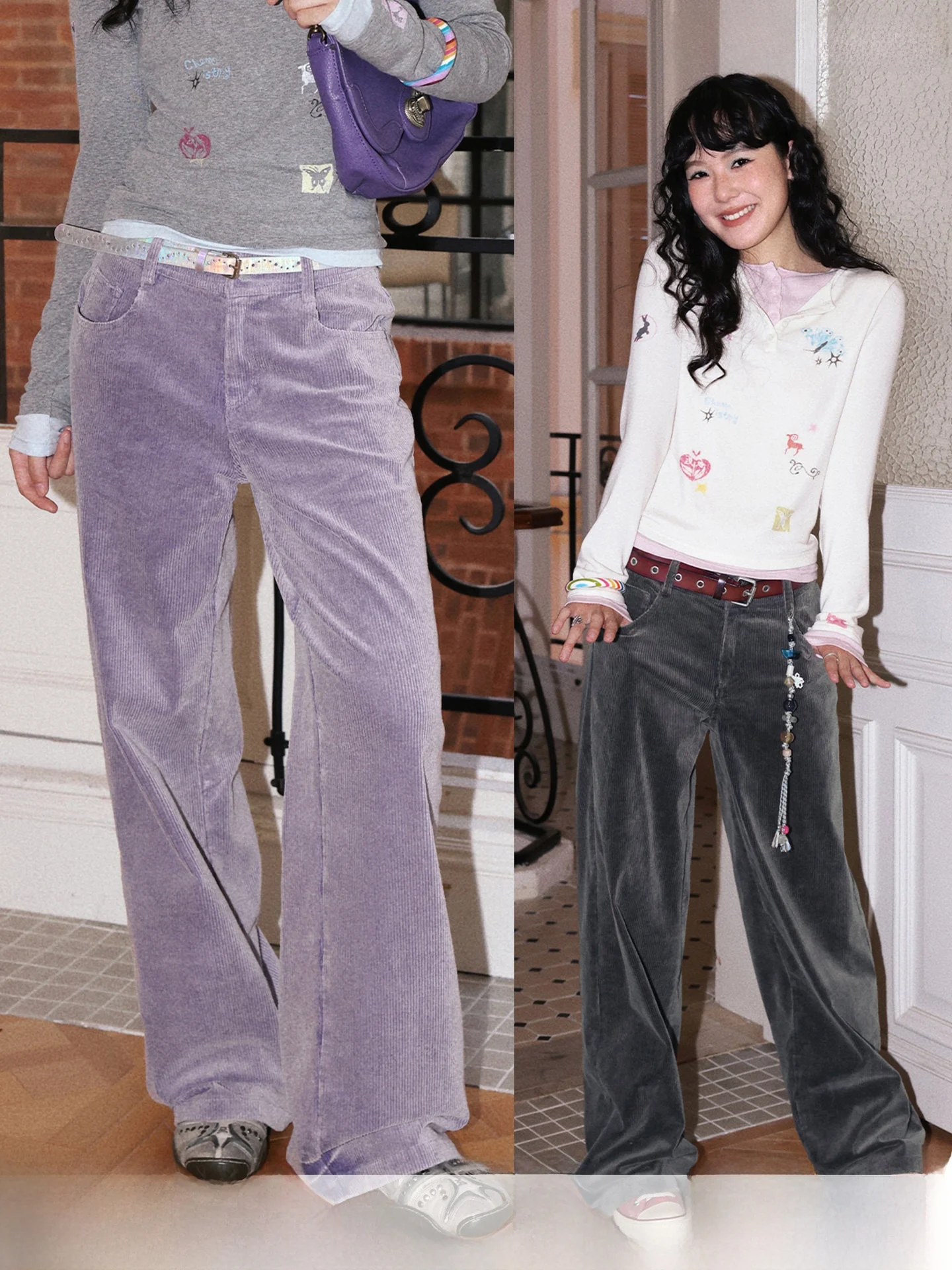 

Chtry Girl H Winter Reunion Lightweight Corduroy Casual Pants Women Light Purple Versatile Korean Sle Retro Fit Jeans