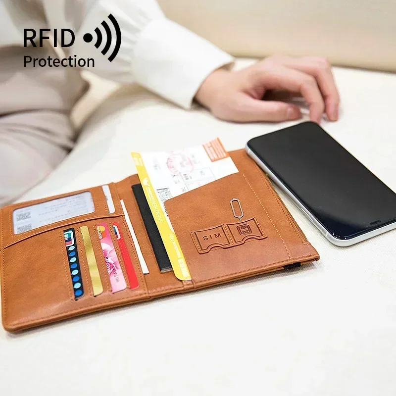 RFID Blocking Passport Holder Cover, Thin Travel Wallet for Men & Women - Multi-Function ID & Bank Card Holder Case Accessories