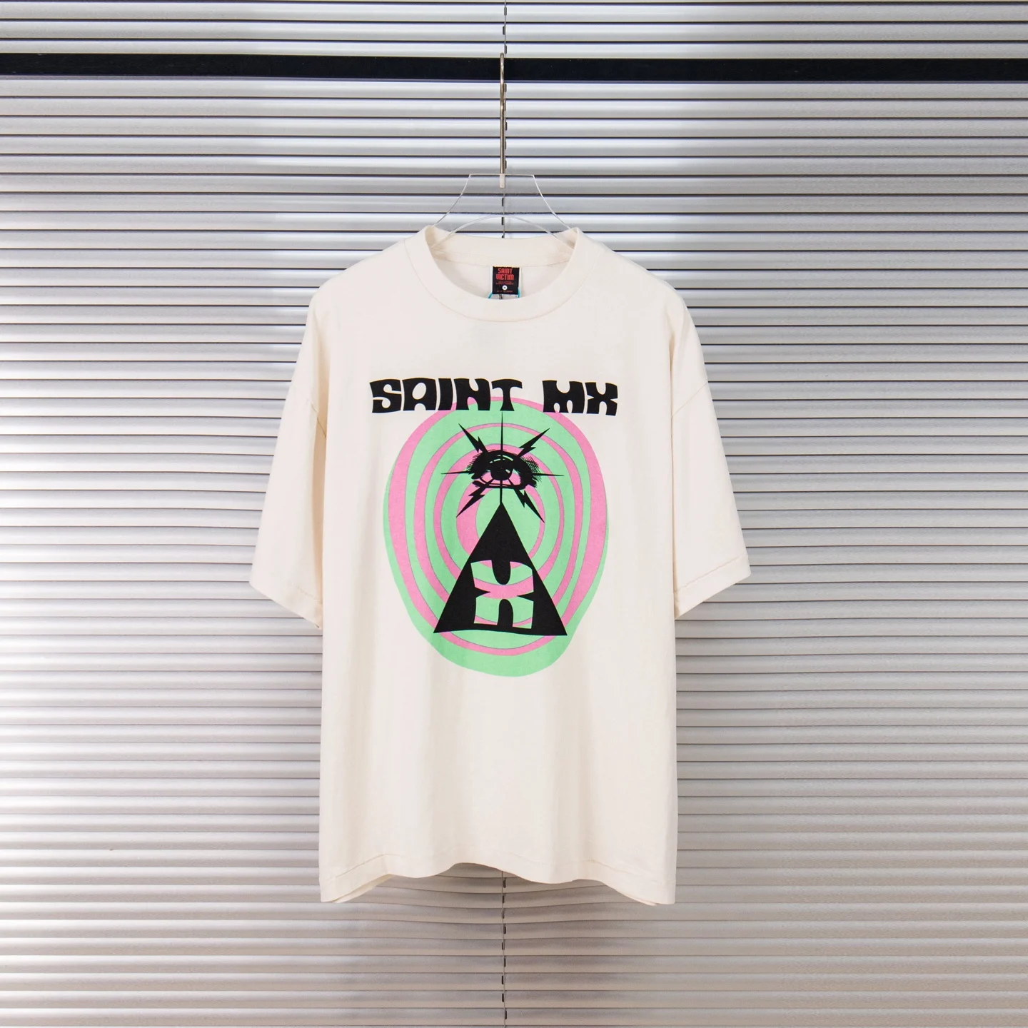 Men Women Vintage Washed Short Sleeve T‑Shirt, Mystic Eye Triangle Graphic Print Crew Neck Tee, Loose Streetwear Unisex Tops