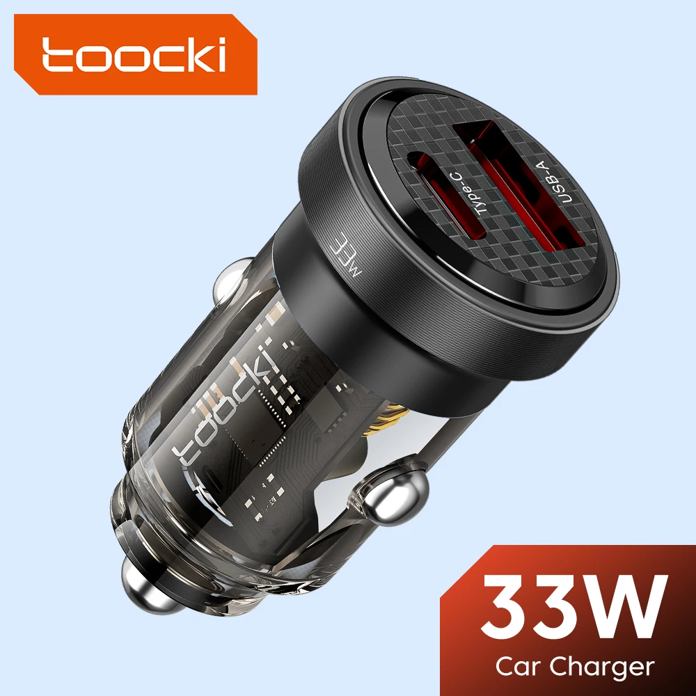 Toocki PD 33W USB Car Charger Fast Charge For iPhone 15 14 13 12 11 ProMax Samsung Huawei Xiaomi POCO Transparent Type C Charger