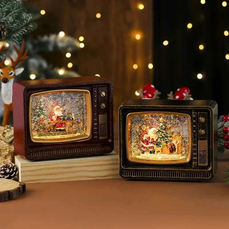 Christmas Music Snow Globe TV Night Light Water Filled Snowing Musical Box Table Centerpiece For Kids Couples Holiday Gift