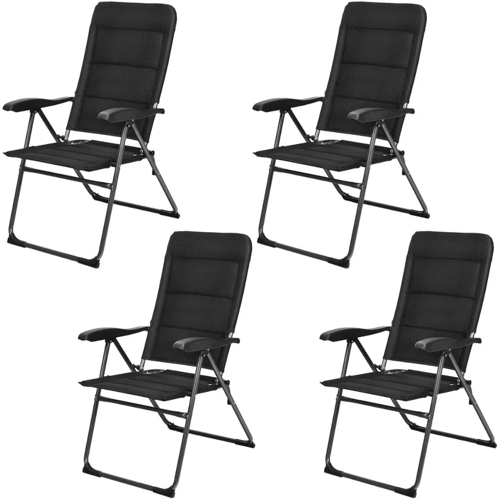 

Set of 4 Patio Chairs, Folding Chairs with Adjustable Backrest, Outdoor Sling Chairs for Bistro, Deck, Backyard, Armchair with