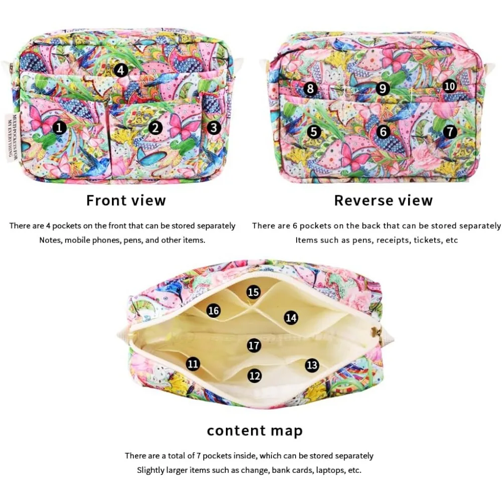 E-WEICHEN Organizer Portofolio Banyak Saku dengan Ritsleting, Tas Makeup Perlengkapan Perjalanan untuk Wanita, Alat Tulis Tahan Air Sederhana