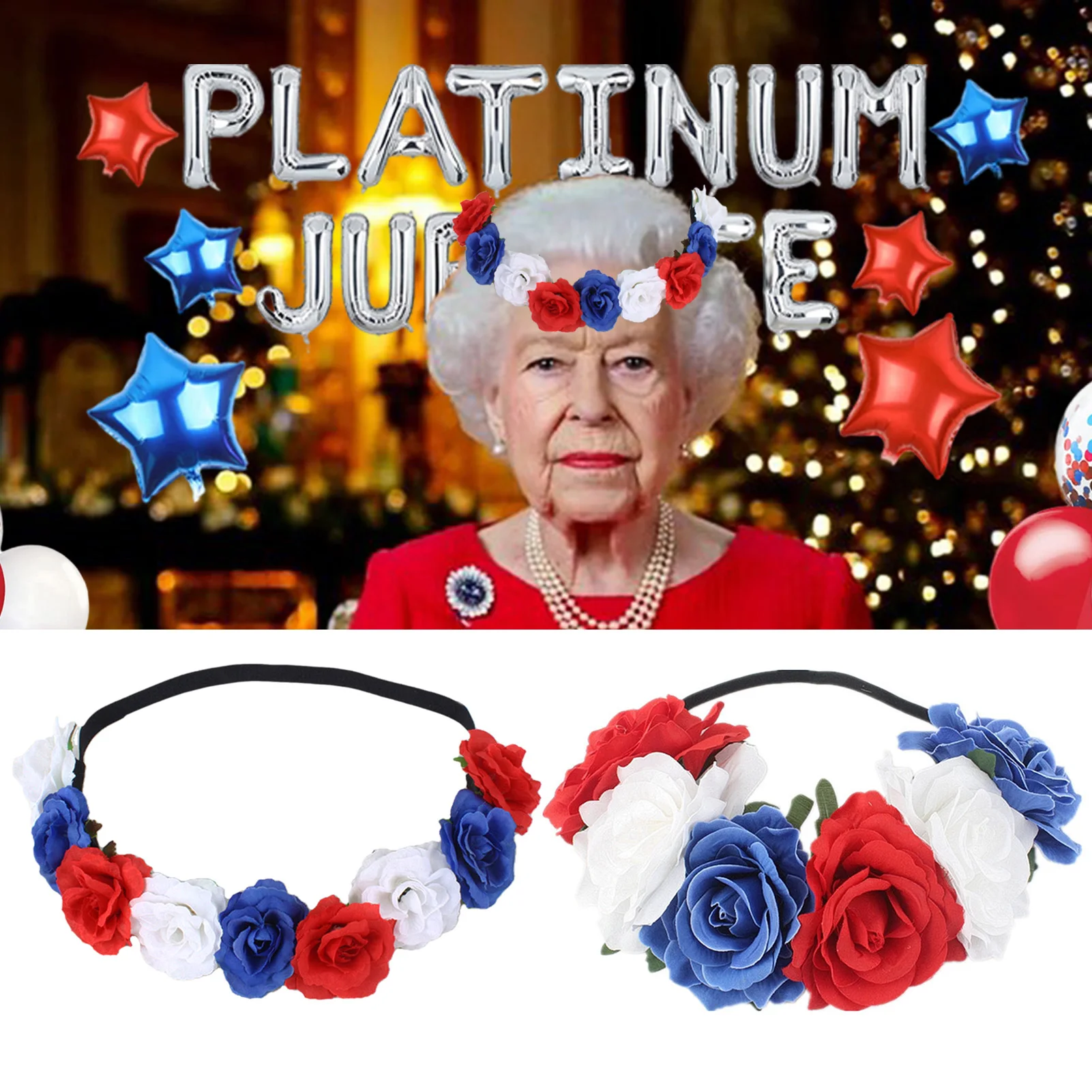 British Flag Flower Headband Red Blue White Flowers Hairband Women Bride Flowers Headband UK Flags Patriotic Hair Accessories