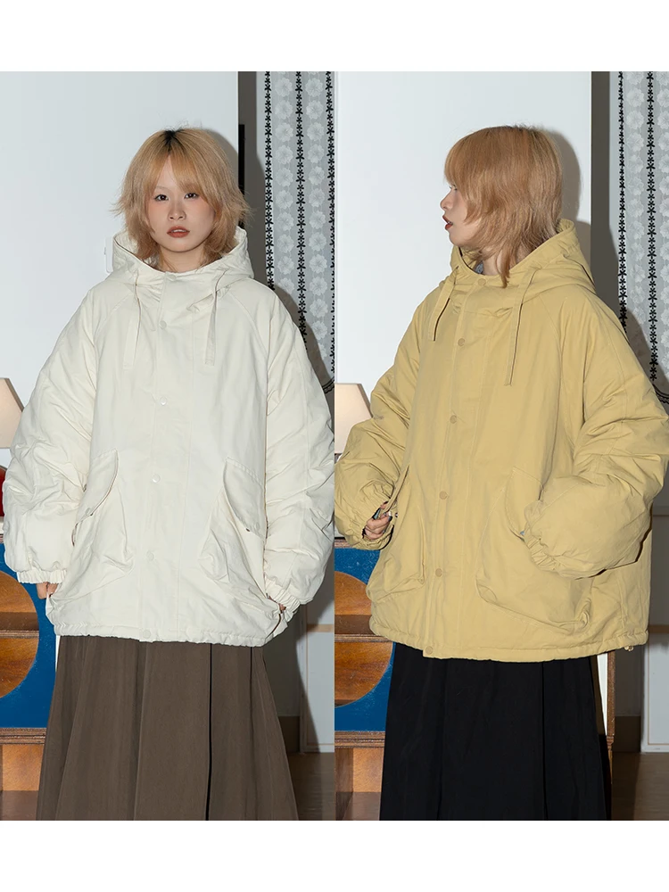 

Утепленная хлопковая куртка на молнии с одной пуговицей в ретро-японском стиле, с капюшоном, однотонная, теплая зимняя верхняя одежда