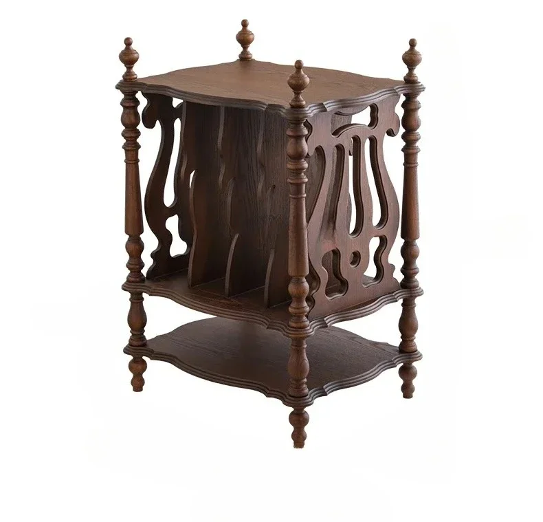 

Medieval side table cabinet, newspaper and magazine storage rack, living room coffee table, medieval solid wood bookshelf