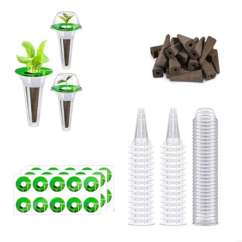 166pcs Pods Indoor Hydroponics Growing System with Labels Grow Basket C5AD