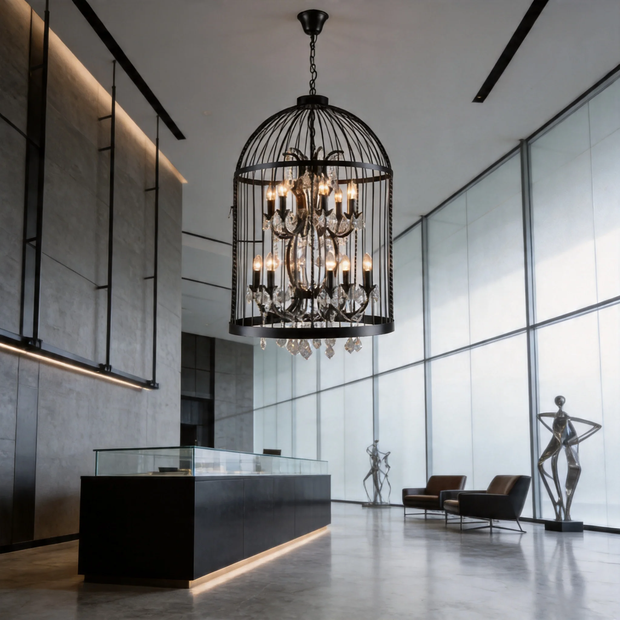 American Retro Birdcage Iron Crystal LED Pendant Lamp Creative Chandelier for Restaurant Living Room Coffee Shop Home Decor