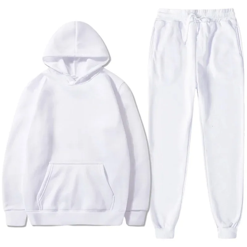 Men Tracksuit 2 Pieces Sets Hooded Sweatshirt +Drawstring Pants Male Hoodies Running Sportswear Men Women Autumn Sportwear