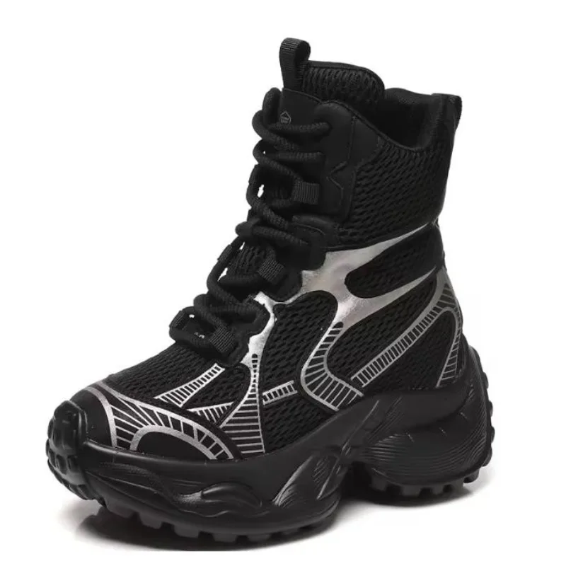 

Весенние ботинки в спортивном стиле 9 см, женские модные высокие кроссовки, зимняя удобная обувь, женская вулканизированная обувь на массивном каблуке с перекрестными завязками