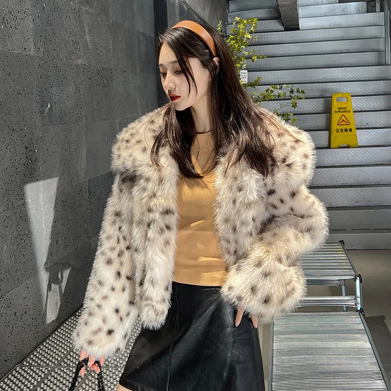 Faux Fur Fox Coats Women Fake Leopard Fur Jacket Autumn Winter Short Coat Jackets Furry Outerwear Elegant Thick Warm Coats