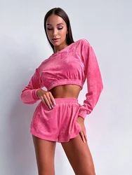 Marthaqiqi-traje de pijama informal para mujer, ropa de dormir de manga larga con cuello redondo, camisones cortos sexys para el hogar