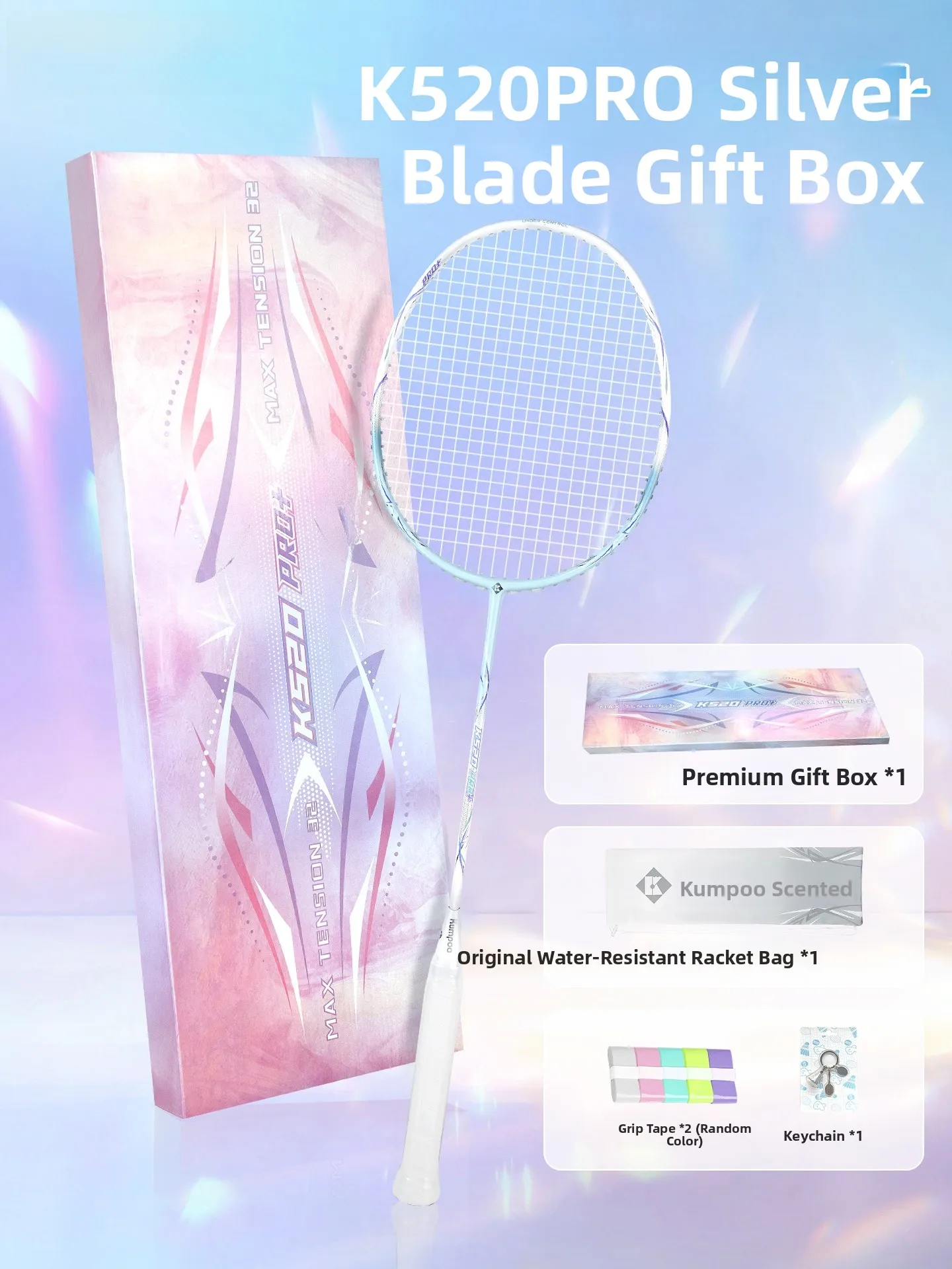 raquette-de-badminton-kumpoo-k520pro-en-fibre-de-carbone-integrale-coffret-cadeau-pour-etudiant-lame-argentee-polyvalente-rigidite-moyenne