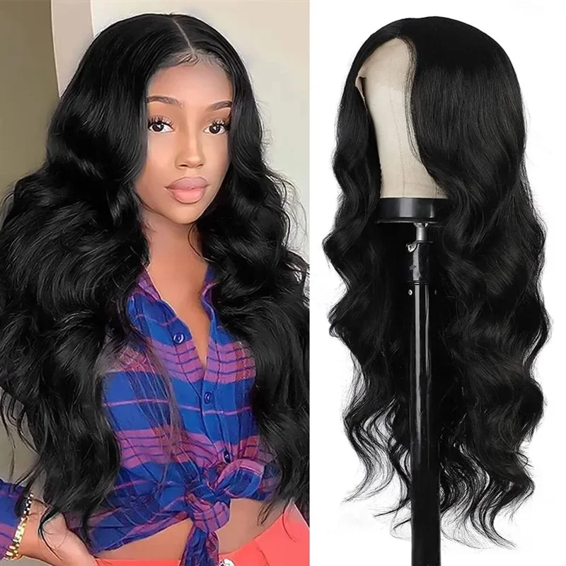 

Wigs Black Long Body Wavy Synthetic for Women Afro Natural Black Hair Wigs Middle Part Heat Resistant Fiber Daily Use