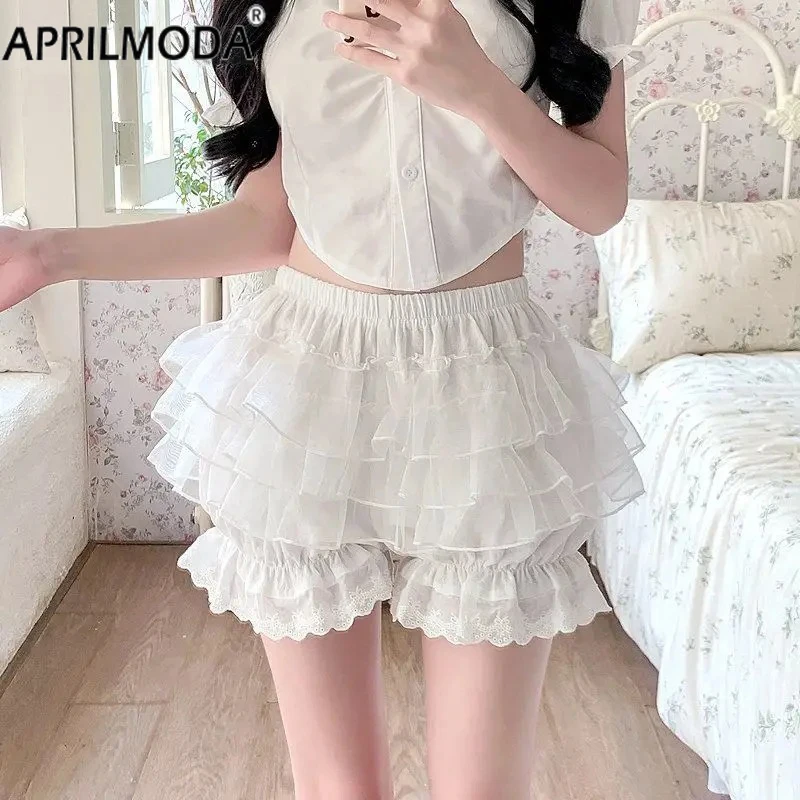 2024 harajuku feminino rendas babados bloomers shorts doce branco vitoriano abóbora calças lolita kawaii arco jk vestido shorts de segurança