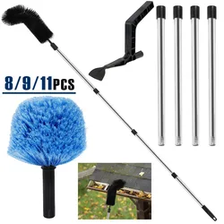 8/9/11Pcs Gutter Cleaning Brush Stainless Steel Roofing Cleaning Tool with Flexible Bristle 7/8 Pole Adjustable Gutter Cleaner
