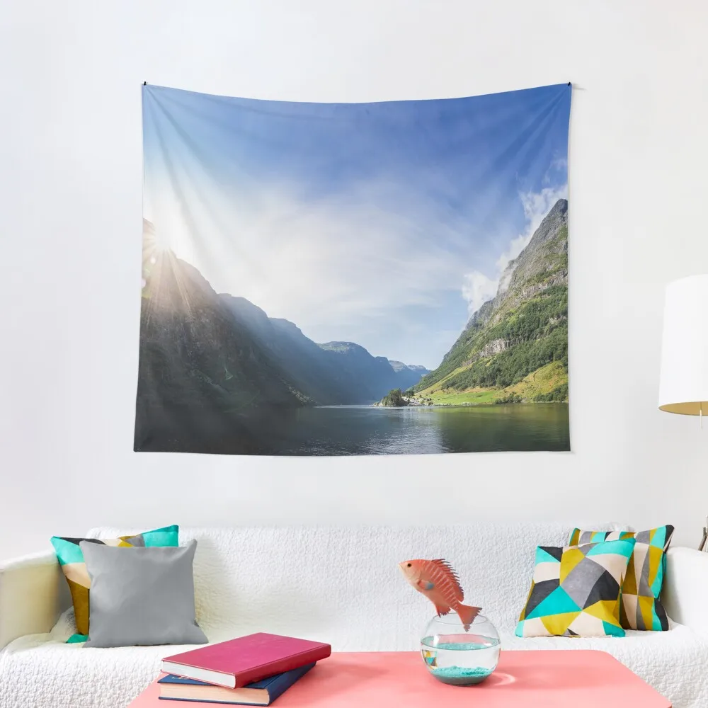 Sunrise over Fjord Village - Wide Panorama Tapestry On The Wall Bedrooms Decor Home Decoration Tapestry