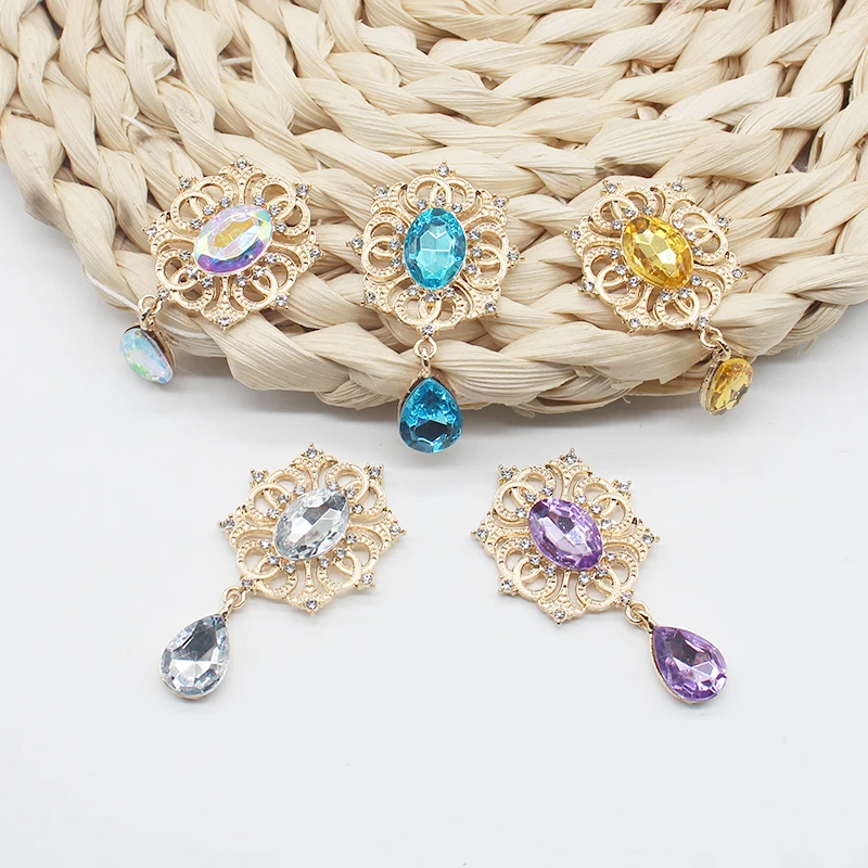 TYNUOMI 10Pcs 28*50MM New Alloy Rhinestone Gold-Plated Brooch Pendant For DIY Ribbon Exquisite Wedding Decoration Accessories