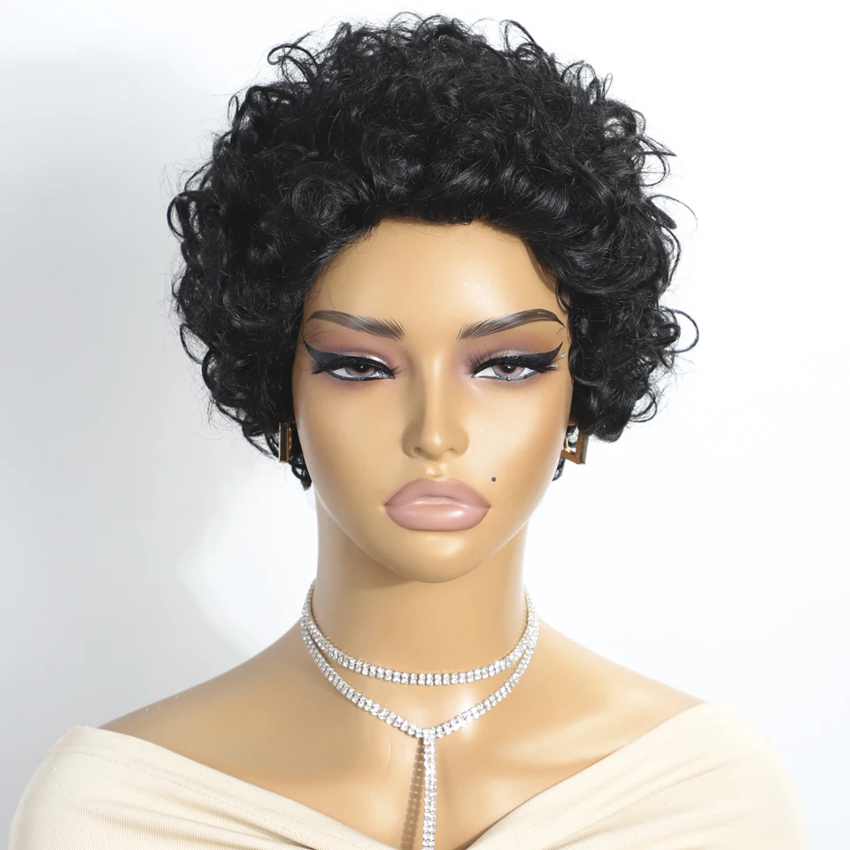 Short Bob Glueless Wig Human Hair Ready To Wear Pixie Cut Wigs With Bang For Women Long Full Machine Made No Lace Human Hair Wig