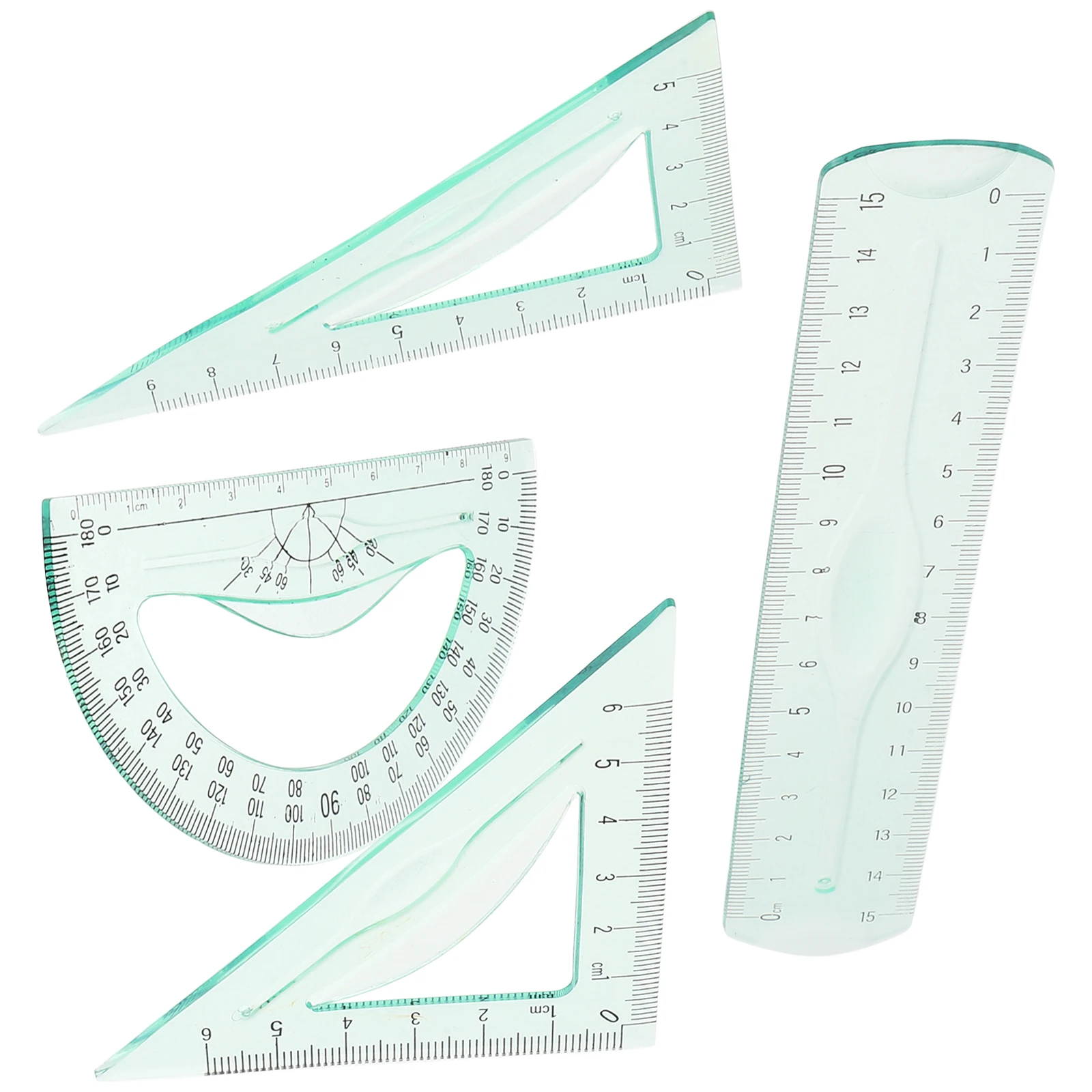 1 set Green Drawing Tool Set Plastic Ruler Protractor Triangle Scale Measuring School Stationery Geometry Rulers Students