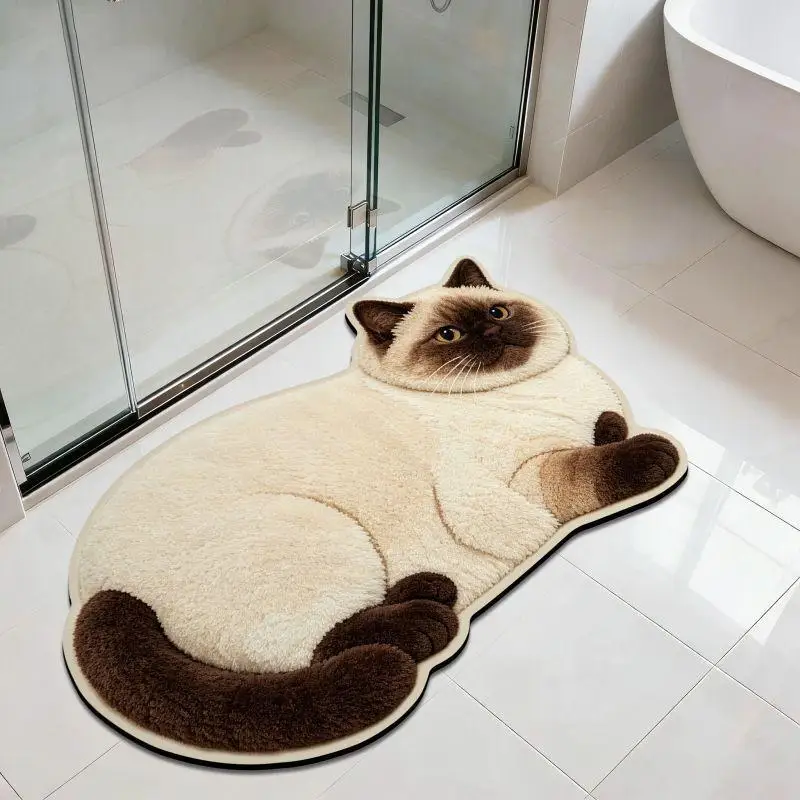 Diatomite Bathroom Floor Mat 3D Cute Cat Design Super Absorbent Quick Dry Non Slip Gift For Cat Lovers