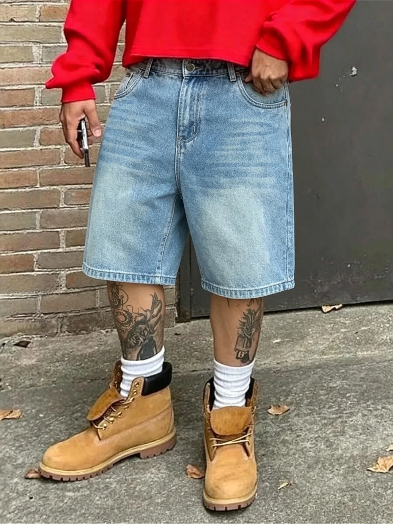 

Men Leisure‑Focused Loose Blue Non Stretch Denim Jorts Simple Relaxed Style Breathable Fabric Summer Daily Walking Wear