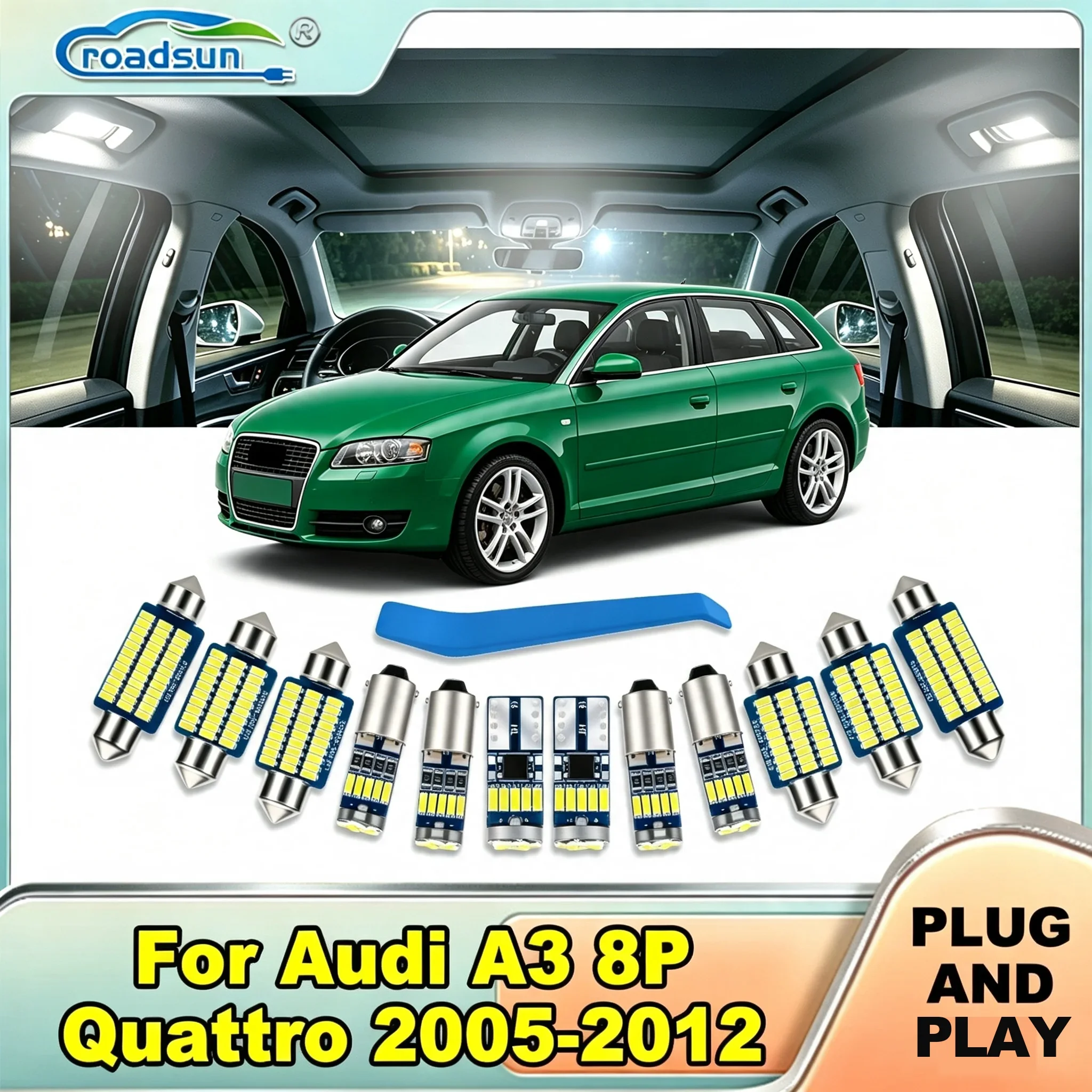 Canbus No Error Car LED Interior Light Kit For Audi A3 8P Quattro 2005-2012 2006 2007 2008 2009 2010 2011 Dome/Map Light