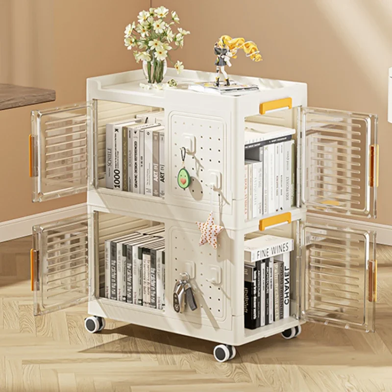 Portable Folding Storage Cabinet with Universal Wheels Stackable Organizer Box for Home Wardrobe Toys and Books