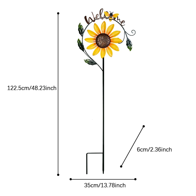 Wind Spinner With Stake Standing Bee Sunflower Pinwheel Outdoor Garden Decor Welcome-shaped Windmill Metal Rotating Fashion Cute