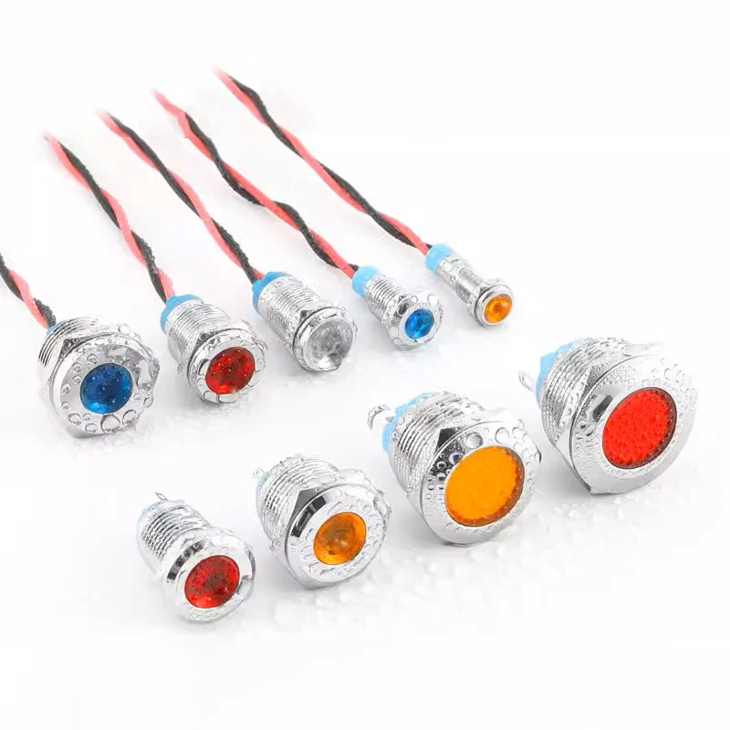 6/8/10/12/16/19/22mm Metal indicator light LED power signal light with wire waterproof signal lamp6v12v24v220v