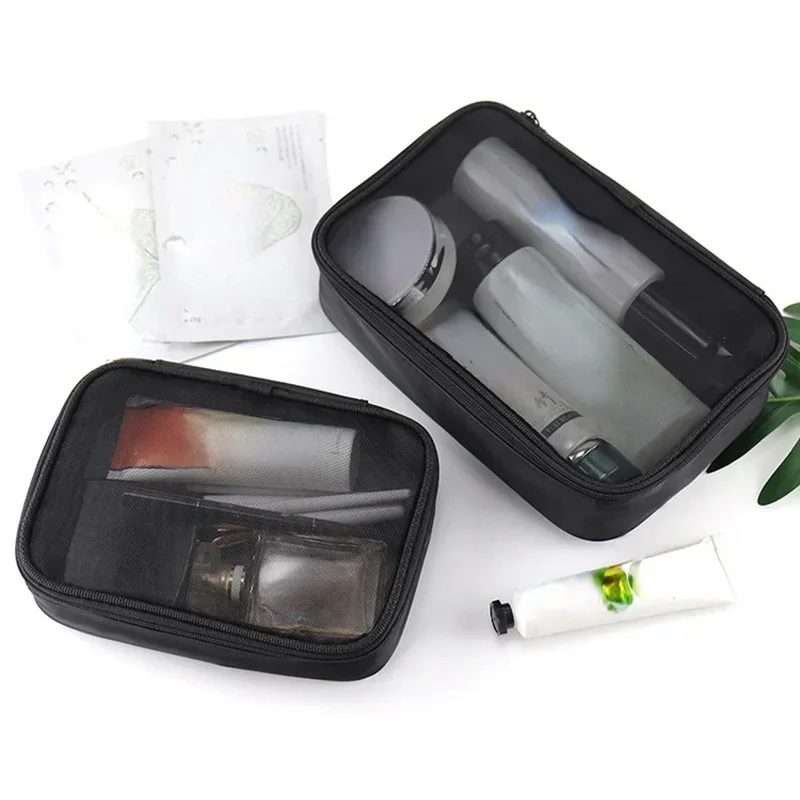 Black Transparent Cosmetic Bag Women Men Travel Zipper Clear Makeup Beauty Wash Organizer Bath Toiletry Bags Kit Make Up Case