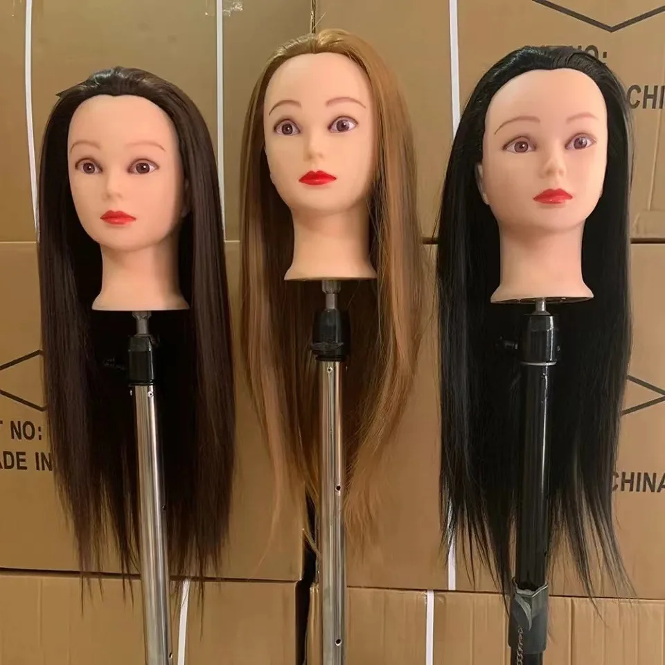 3Color Mannequin Training Doll Head With Hair 70CM For Hairsyles Hairdressing Female Cosmetology Dolls Head