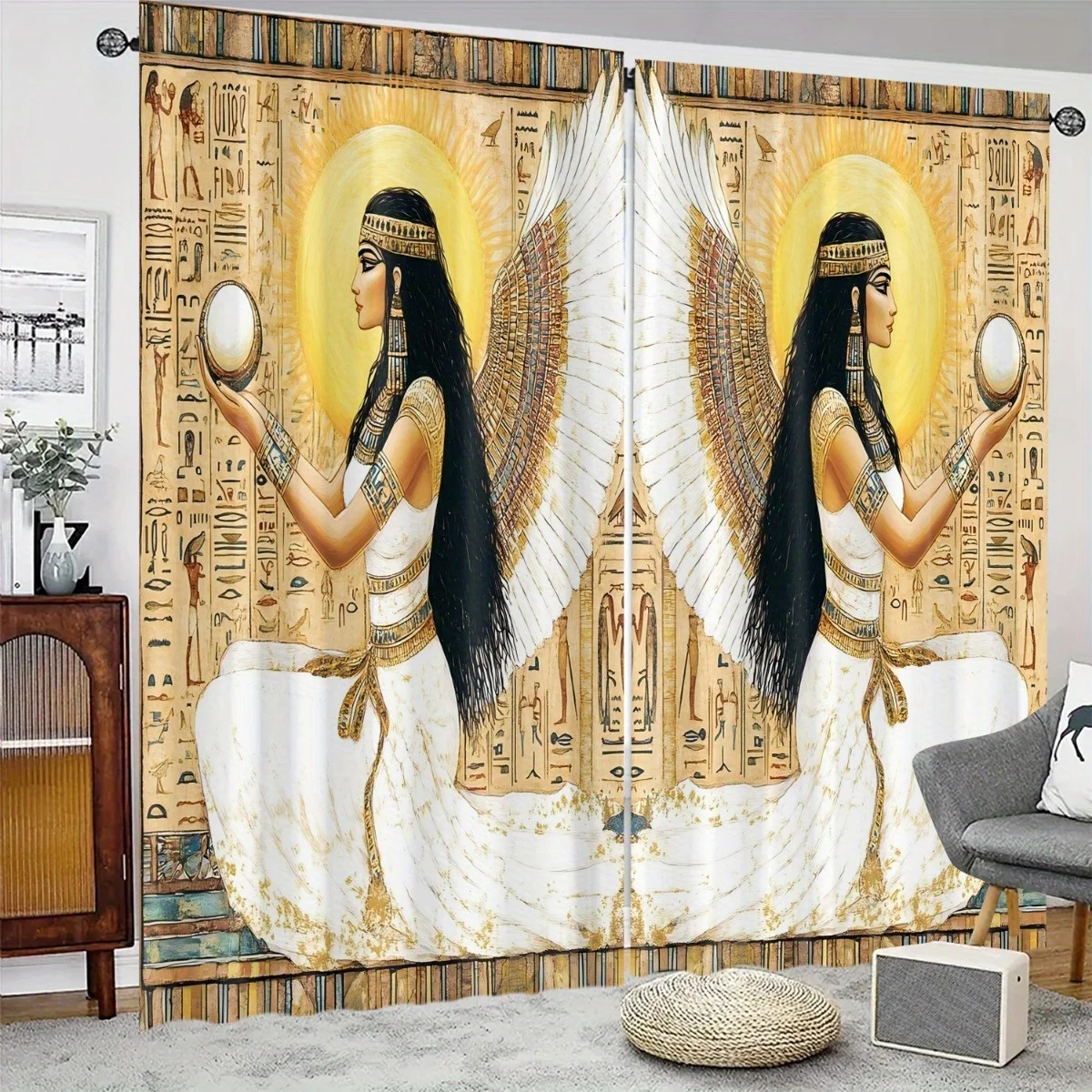 

Шторы египетской богини, древние иероглифы, художественные оконные шторы, мифические египетские божество, домашний декор, тема фараона, гостиная