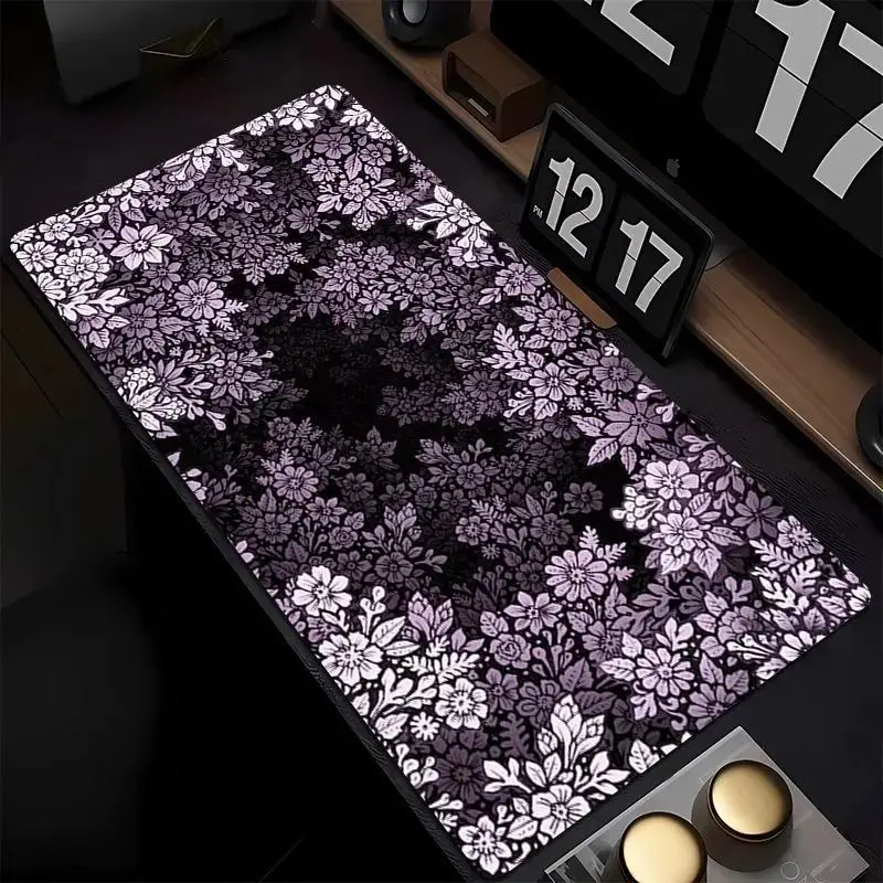 

Japanese Cherry Blossom Extended Desk Mat Large Non-Slip Waterproof Black Purple Sakura Gaming Mouse Pad
