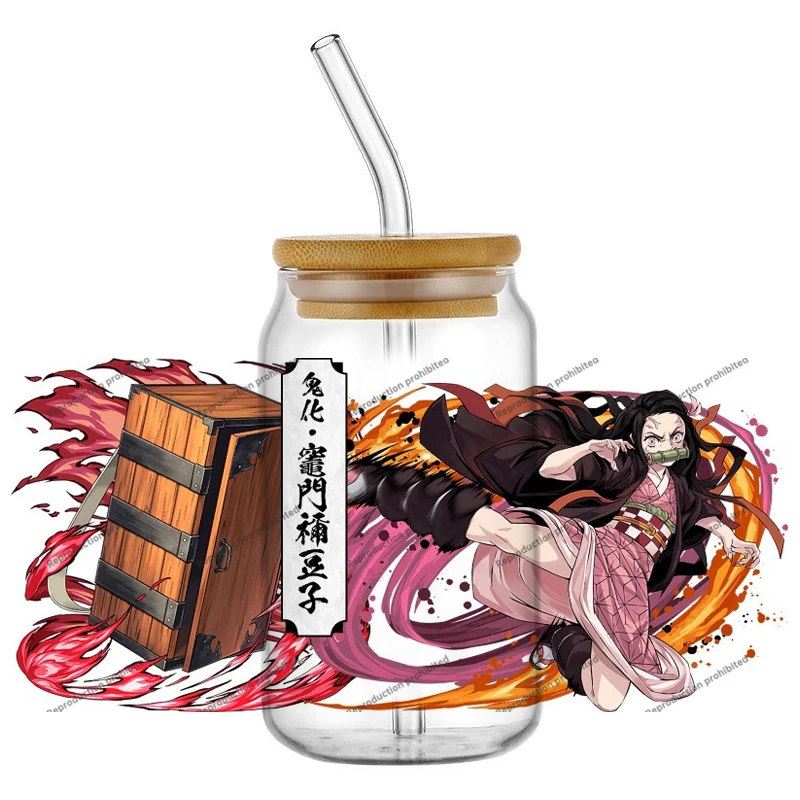 أحدث تصميم شيطان القاتل شعبية ملحمة أنيمي 16 أوقية UVDTF ملصقات ثلاثية الأبعاد الكرتون مانغا الشارات كوب القدح القهوة UV DTF هدية عيد ميلاد #4