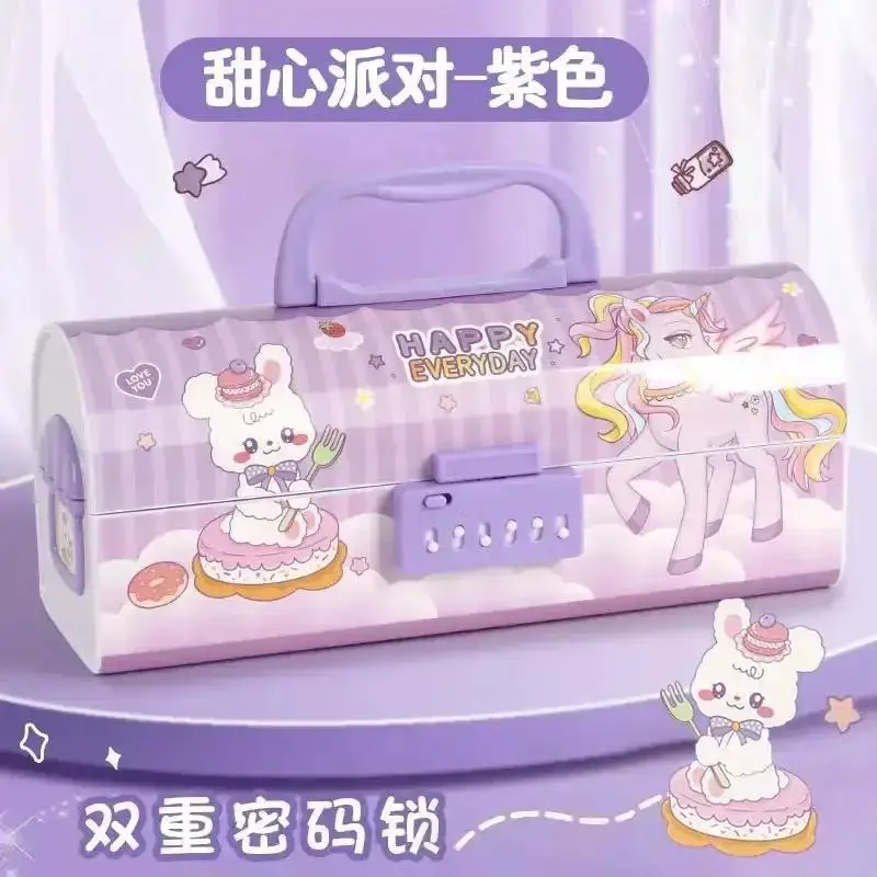 Large Capacity Password Lock Pencil Case Portable Stationery Box School Supplies Suitcase Multi-functional