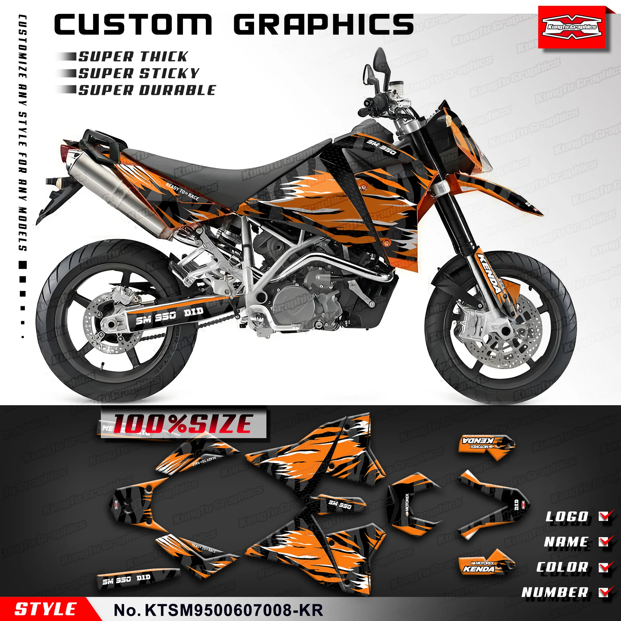 

KUNGFU GRAPHICS Custom Sticker Sheet Vinyl Wrap for KTM 950 Supermoto 950 SM 2006-2007, Accessory, KTSM9500607008-KR