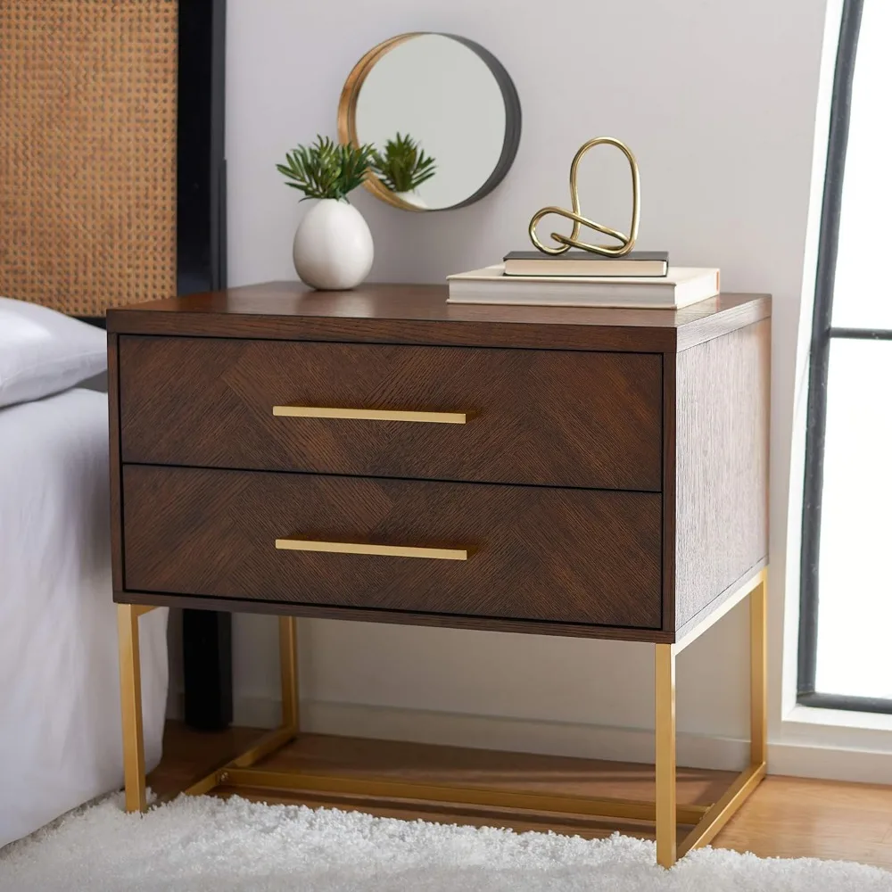 FOX6262D, 0, WalnutBedroom Furniture, Walnut Bed Cabinet with High-end Feel, 2 Drawers for Easy Assembly, Bedside Table