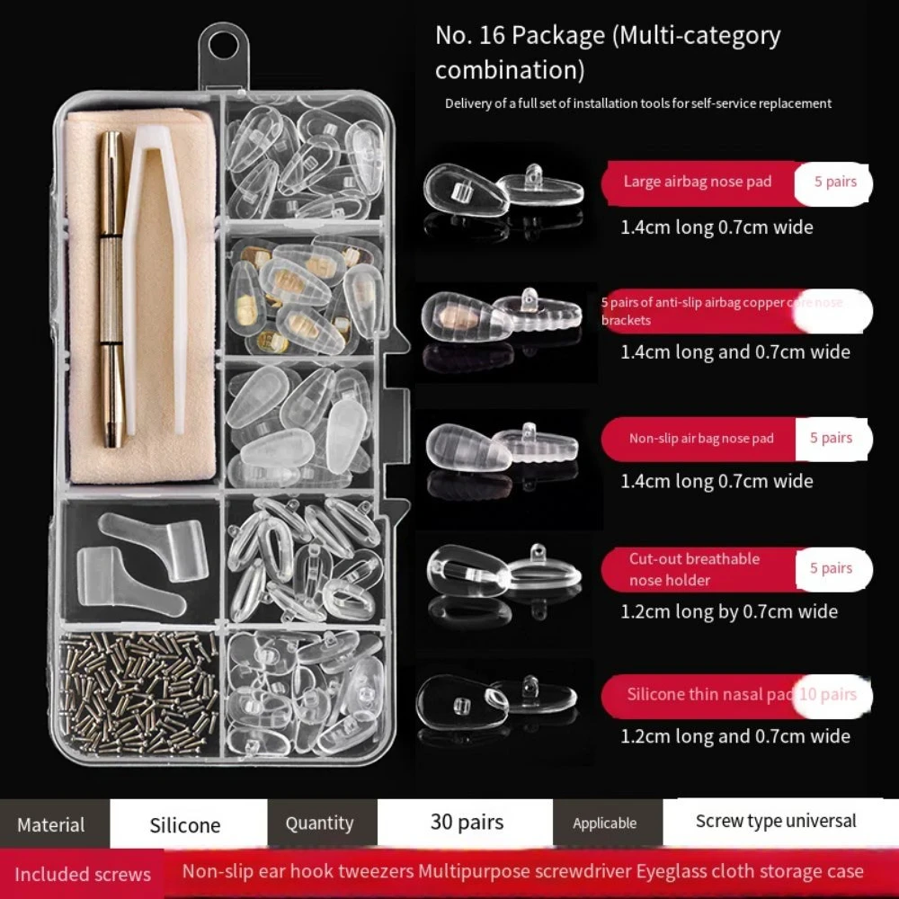 Silicone Eyeglass Repair Kit Replaceable Durable Nose Pads Repair Kit Sturdy Universal Precision Screw Sets Repair Accessories