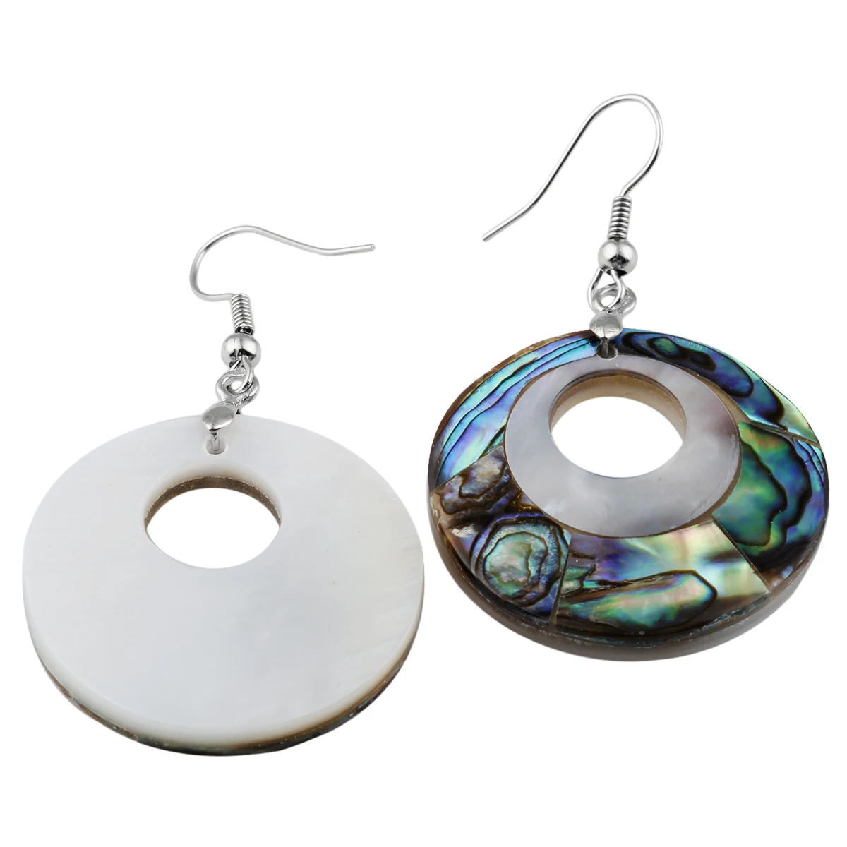 Natural Abalone Shell Hollow Both Round Harmony Drop Silver Color Hook Earring Fashion Beach Style Women Eardop Jewelry