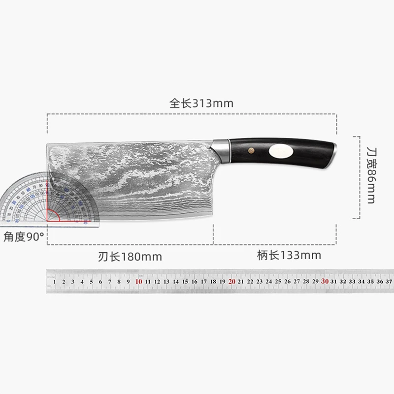 7 Inch Chopper Knife Damascus Steel VG10 Blade Ebony Handle Chef Cleaver Slicing Handmade Kitchen Knives Meat And Poultry Tools