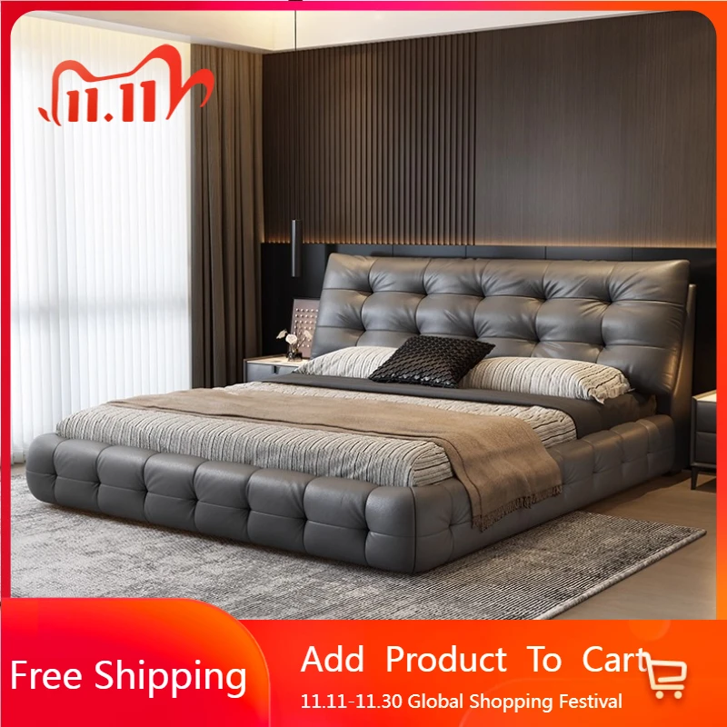 

Luxury Double Massage Bed Bedroom Frame Platform Leather Human Dog Tatami Bed Wooden Princess Letto Matrimoniale Hotel Furniture
