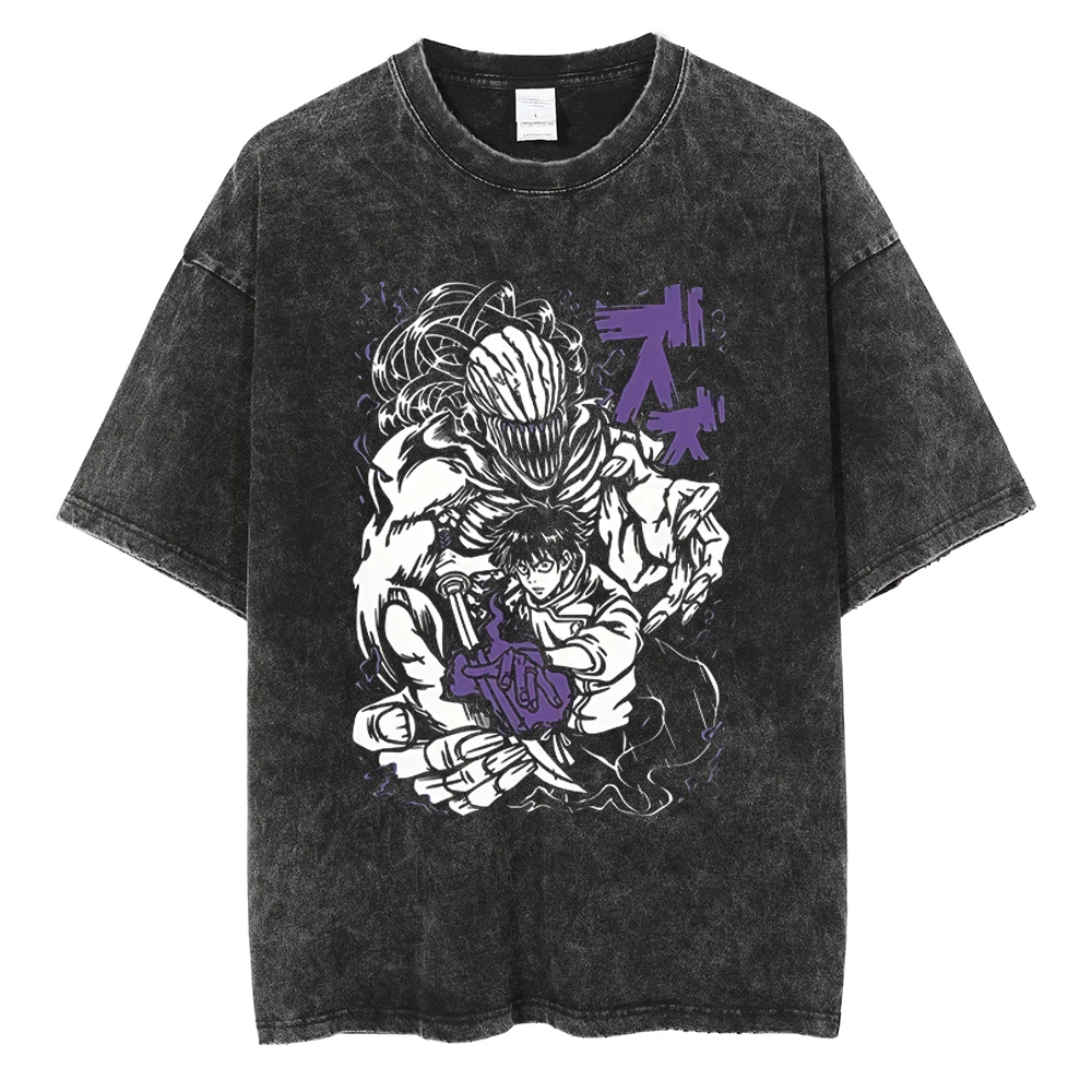 أنيمي Jujutsu Kaisen الرجال أنيمي Harajuku خمر القطن غسلها تي شيرت الشارع الشهير المتضخم المرأة قصيرة الأكمام فضفاضة للجنسين #5