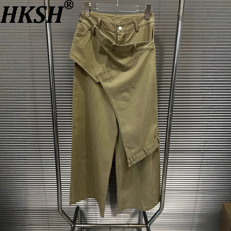 

HKSH осенние новые женские джинсы асимметричный дизайн сращенные модные элегантные универсальные стильные корейские повседневные широкие брюки Y2K HK12069