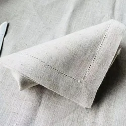 Linen natural tablecloth, white cotton tablecloth, restaurant napkin set, table decoration 6-piece set