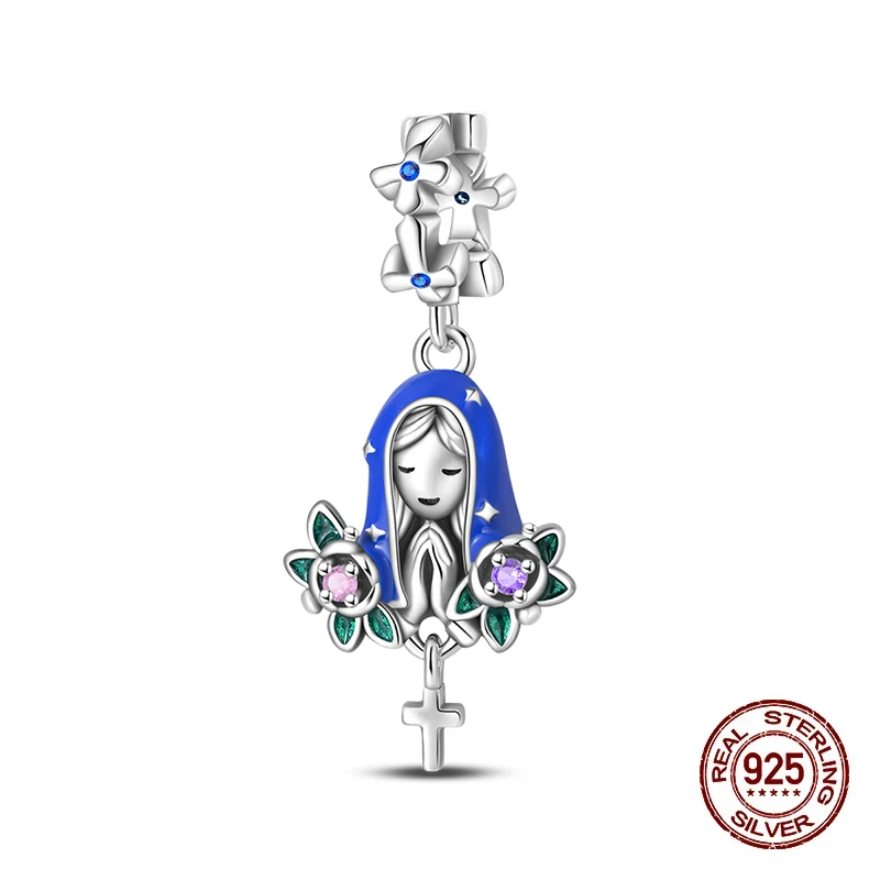 Passend für Original-Charms aus 925er-Sterlingsilber, Perlen, Jungfrau Maria, Gebetskreuz, Charms für Frauen, feiner DIY-Geburtstagsschmuck, die Geschenke bewachsen
