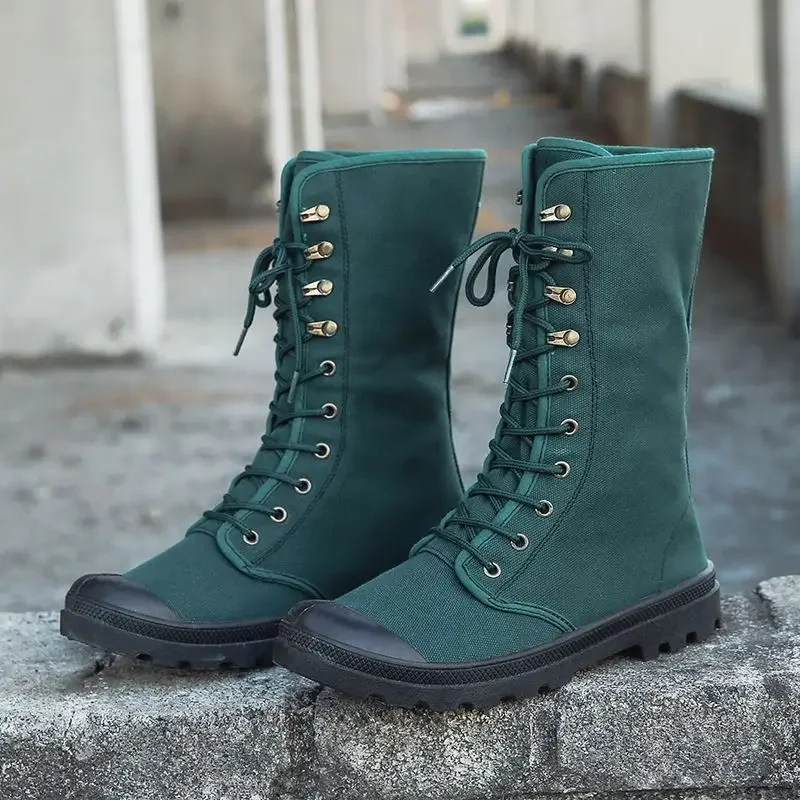 

Мужские британские высокие парусиновые ботинки до середины икры, весенне-осенние уличные противоскользящие пилонепроницаемые цельные рабочие туфли с язычком