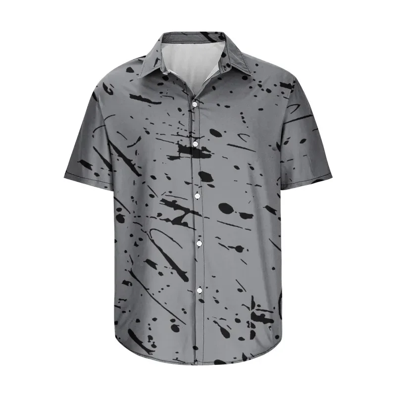 

Shirts Loose Fit Flip Collar Thin Short Sleeved Top Summer Men Clothing Printed Shirt