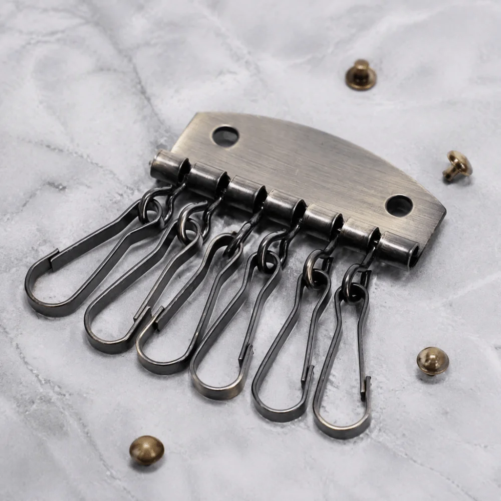 6 Hooks Clasp Clip Leather Keychain Gold/Bronze Color Key Organizer Design Key Ring Organizer Key Case Holder For DIY Crafting