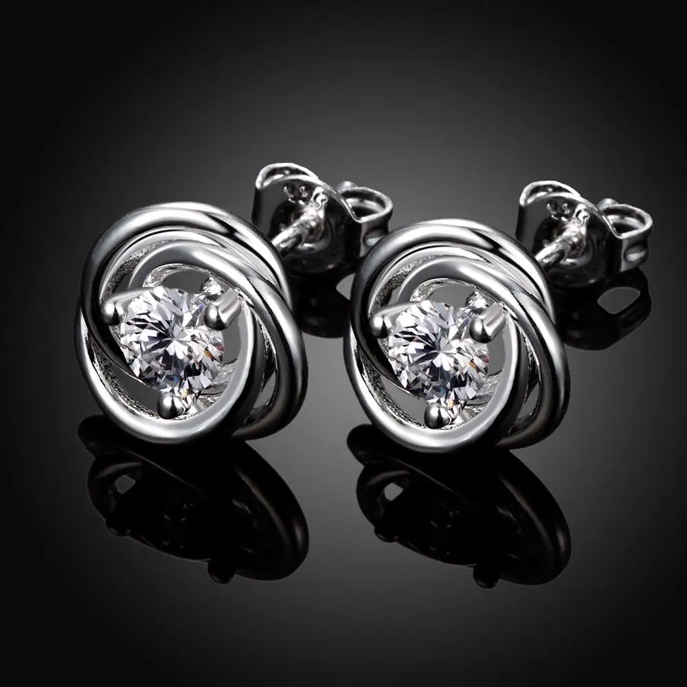 promotion fashion 925 Sterling Silver jewelry female charm cute women wedding pattern zircon crystal stud earrings